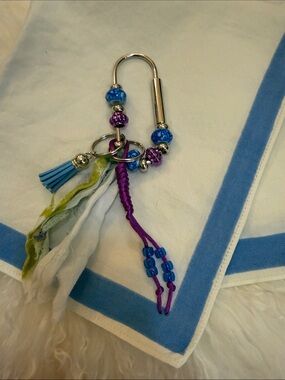 Stylish Tassel and Bead Keychain - Purple & Blue